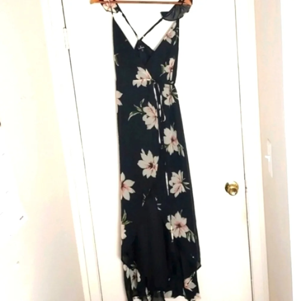 Lulus All Mine Dress Floral Wrap Maxi Dress High-Low Black Size XS
